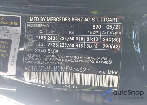 2021 Mercedes-Benz Glc 300 4Matic Suv from USA, damaged, VIN W1N0G8EB2MF974627